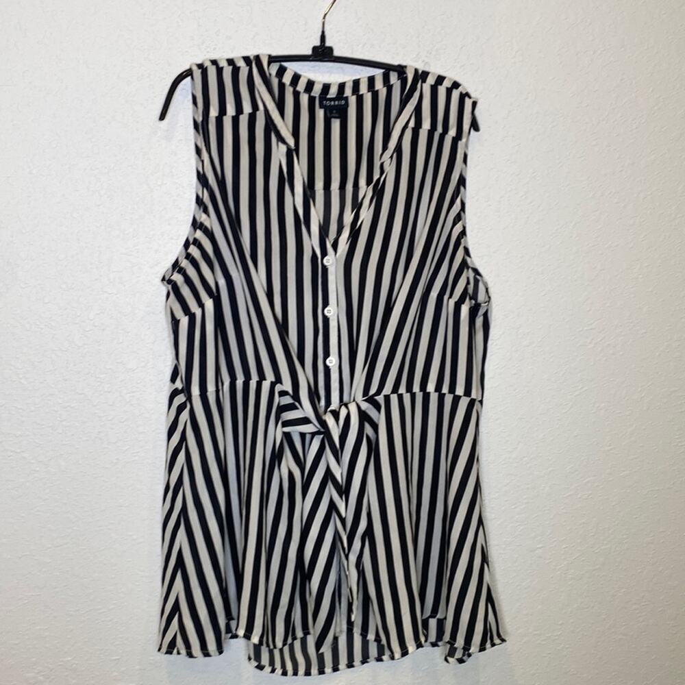 Torrid Peplum Georgette Button-Front Tie-Front Blouse Black White Stripes Sz 1X